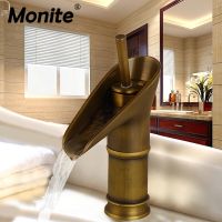 Monite ก๊อกทองเหลืองโบราณห้องน้ำก๊อกน้ำสำหรับอ่างล้างหน้า,ก๊อกผสมห้องน้ำหลุมเดียวน้ำร้อนและน้ำเย็น