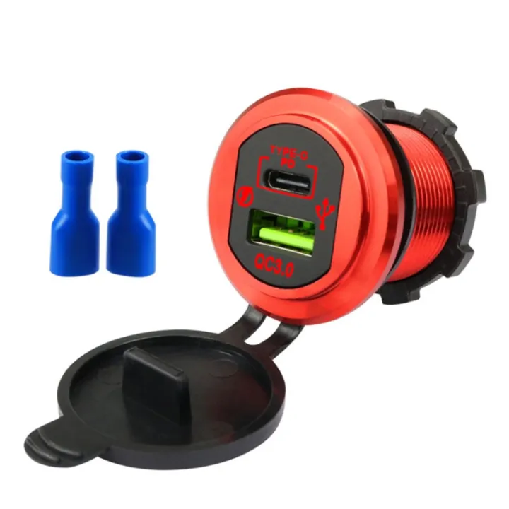 Portable 12V 24V QC3.0 USB Type C PD Fast Charger Plug Socket LED