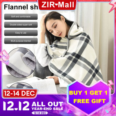 【คลังสินค้าพร้อม】Zir Wearable Plaid Fleece Blanket With Button Polyester Winter Warm Throws On Sofa Bed Travel Thicken Bedroom Grey Throw Blanket