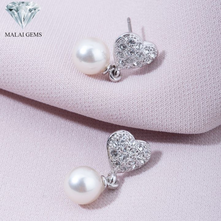 malai-gems-ต่างหูมุก-เงินแท้-silver-925-เพชรสวิส-cz-เคลือบทองคำขาว-รุ่น31000752-แถมกล่อง-ต่างหูเพชร-ต่างหูเงินแท้