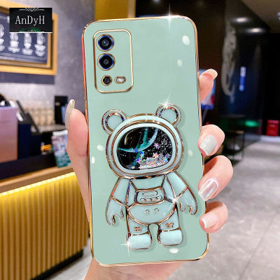 AnDyH Phone Case OPPO A55 4G 6DStraight Edge Plating+Quicksand Astronauts who take you to explore space Bracket Soft Luxury High Quality New Protection Design
