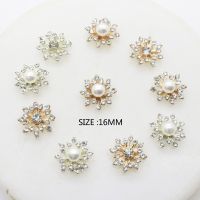 UNIVER 10PCS 16MM หัตถกรรม Flatback ชุบ หัวเข็มขัดไข่มุก ตัดเย็บเสื้อผ้า ปุ่ม Rhinestone ปุ่มเกล็ดหิมะ