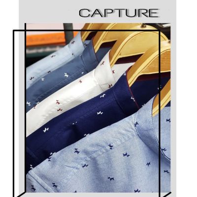 Capture Shirt เสื้อเชิ้ตผู้ชาย เชิ้ตแขนสั้น คอจีน ลายหมาเล็ก มีถึงอก 48 นิ้ว