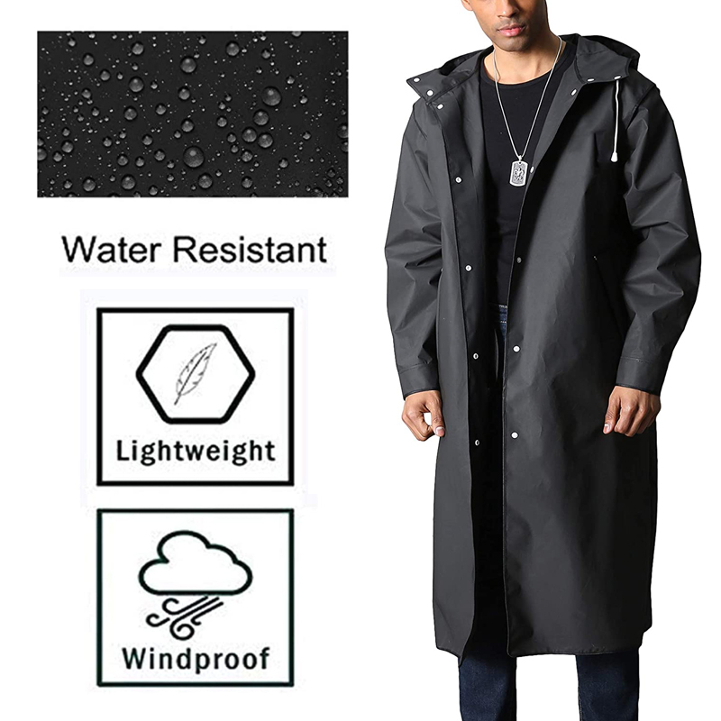Mens Womens Waterproof Oxford Raincoat Hooded Jacket Long Trench Outdoor Hiking 