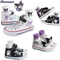 Anime Sanrio Kuromi Canvas Shoes New Cartoon Velcro Sneakers High Top Casual Flat Shoes Free Sock Doll Buckle Children Gifts