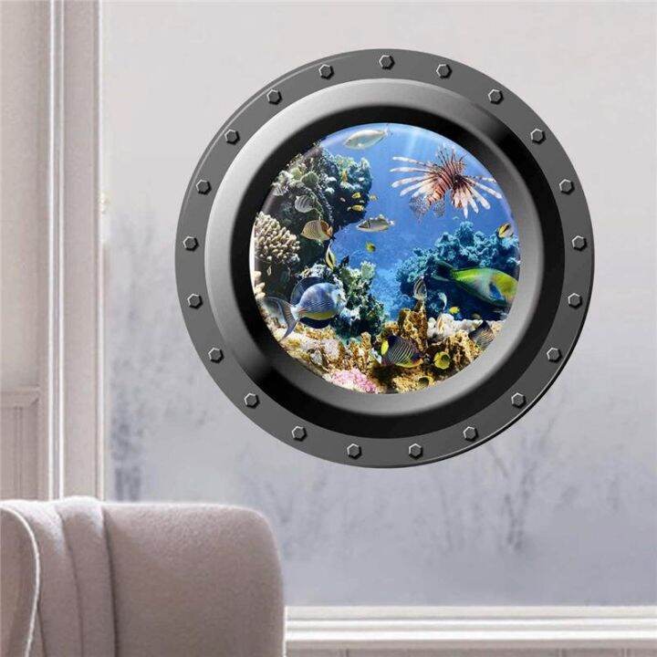 sale-nancarenko1977-fantastic-submarine-porthole-สติกเกอร์ติดผนังหน้าต่างของตกแต่งบ้านเด็ก-sealife-ลายปลาฉลามปะการังเรือสติกเกอร์ศิลปะเนอสเซอรี่