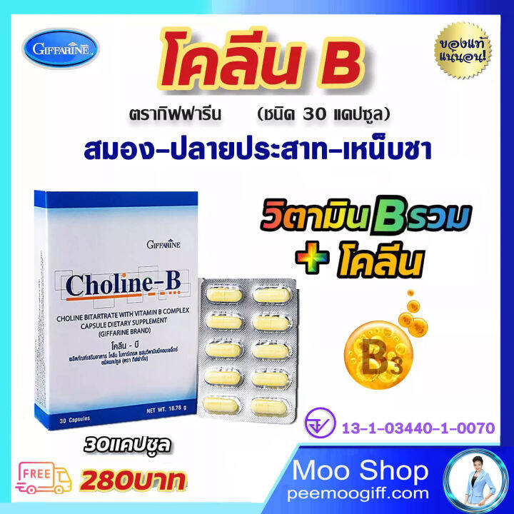 ส่งฟรี วิตามินบีรวม โคลีนบี Choline-B Complex ตรากิฟฟารีน 30 แคปซูล 280 ...