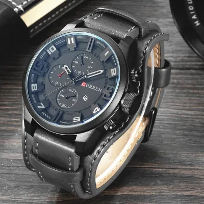นาฬิกาผู้ชายแฟชั่นแบรนด์หรูของ URREN (100% ของแท้) สายหนังนักธุรกิจนาฬิกาข้อมือควอทซ์กันน้ำแบบลำลอง8225
