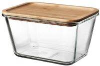 กล่องเก็บอาหารพร้อมฝาปิด, สี่เหลี่ยมผืนผ้า แก้ว/ไม้ไผ่, 1.8 ลิตร (Food container with lid, rectangular glass/bamboo, 1.8 l)