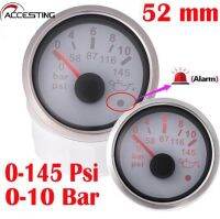 52มม. 0-10บาร์0-145 Psi ตัวชี้ความดันน้ำมัน Meter Gauge รถยนต์สำหรับรถ Marine เรือ Boost Alarm Gauge ระดับน้ำการใช้อุณหภูมิ12V 24V โวลต์มิเตอร์อุปกรณ์เสริม