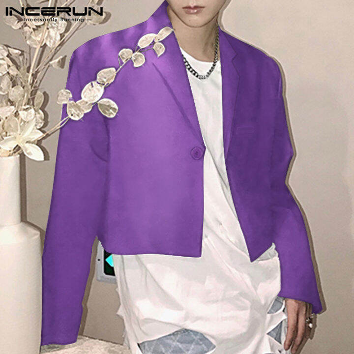 incerun-เสื้อเบลเซอร์แขนยาวสำหรับผู้ชาย-เสื้อแจ็กเก็ตเสื้อตัวสั้นเสื้อคลุมพาร์กาเสื้อโค้ทเสื้อเบลเซอร์สำหรับใส่ไปงานปาร์ตี้ทางการสไตล์เกาหลี