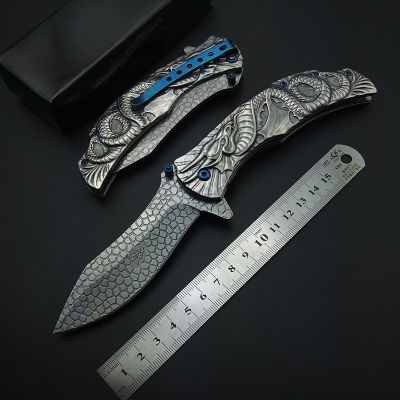 【YF】 Silvery Demon Evil Dragon Snake Carving 3D Folding with Clip Pocket Knives All Steel Stainless Cool For Collection Tool