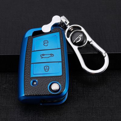 ☍ Car Key Cover Case Fob For Volkswagen VW Polo Golf 7 MK7 Tiguan for Seat Ateca Leon for Skoda Octavia Kodiaq Karoq Keychain Bag