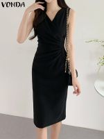 【CC】 2023 Sundress Sleeveless Fashion V Neck Pleated Color Beach Robe