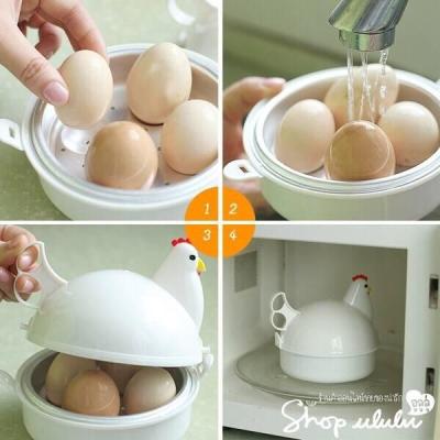 หม้อต้มไข่ ที่ทำไข่ต้ม ที่ต้มไข่ ในไมโครเวฟ รูปแม่ไก่ สินค้าน่ารักน่าใช้