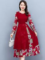 ☸☌ 2022 Red Chiffon Tunics Autumn Women Black Casual Midi Dress Fashion Long Sleeve Blue Party Elegant Floral Evening Prom Dresses