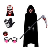 Scary Halloween Costumes For Kids - Red-Eyed Reaper Robe With Hood And Scythe