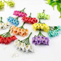 144pcs Mini Foam Calla Bride Bouquet Wreath Material Decorative for Home Party Wedding Decoration Stamen Artificial Flowers