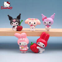 Sanrio 4ซม. ผลไม้ Series My Melody Kuromi อะนิเมะตัวเลขชุด3ตุ๊กตาน่ารักสีชมพู Bows วัสดุพีวีซี Diy อุปกรณ์เสริมของขวัญของเล่น