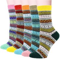 Vintage Winter Warm Crew Socks Novelty Colorful Wool Knit Thick Hiking Boot Socks for Women Girls 5 Pairs