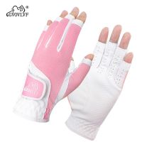 GVOVLVF1 Pair Golf Gloves for Women Half 1/3 Finger Soft Leather Breathable For Better Grip And Club Control Fit Ladies Girls