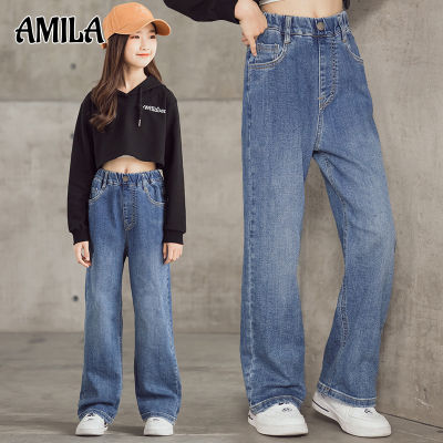 AMILA สาวเดนิม กางเกงขากว้างสวมใส่ด้านนอกง่ายกางเกงหลวม Denim กางเกงขากว้าง
