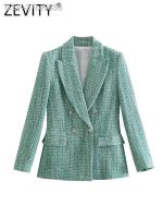 27bf6658 Zevity-Blazer De Bolso Feminino Com Aba Lã Tweed Casaco Feminino Colarinho Entalhado Ternos Chiques Veste Tops CT4433 Nova Moda