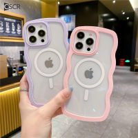 CSCR หรูหราคลื่นเกลียวเคสโทรศัพท์แม่เหล็กใสสำหรับ iPhone 14 13 12 11 Pro Max 14 Plus เคสชาร์จไร้สาย Magsafe