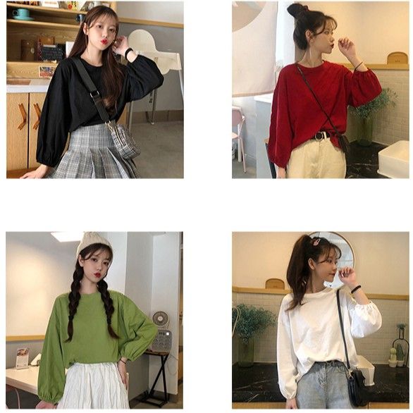 ในสต็อกขายร้อน-laceshowจัดส่งฟรี11-11-2020เสื้อยืดแขนยาวผู้หญิงเกาหลี-oversize-เสื้อผ้าแฟชั่นวัยรุ่น-เสื้อโอเวอร์ไซส์-เสื้อยืดสีทึบ-แขนพอง
