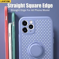 LANTOM  ซิลิโคนระบายความร้อนด้วย iPhone 14 13 12 11 Pro Max Mini XS XR X Soft Straight Square, ฝาครอบกล้องเลนส์ป้องกันกรณีโทรศัพท์กันกระแทก