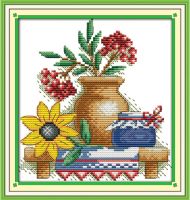 The teapot with flowers cross stitch kit cartoon picture 11ct count canvas stitches embroidery DIY handmade needlework plus