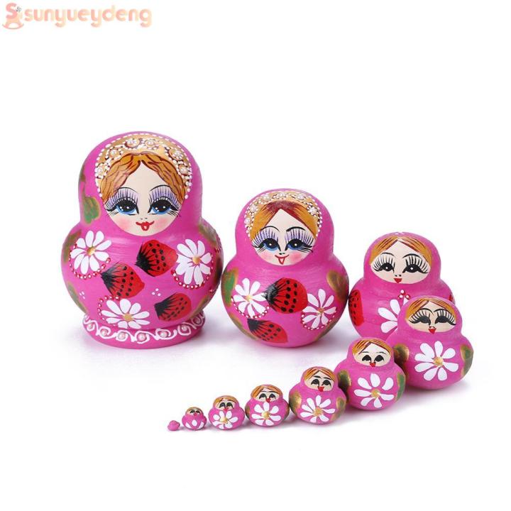 10pcs-สตรอเบอร์รี่ดอกไม้สาวตุ๊กตา-matryoshka-ตุ๊กตารัสเซียชุดของเล่น