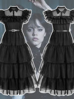 Wednesday Addams Cosplay Dress For Girl Kids Movie Costumes Black Sleeveless Gothic Dresses Halloween Party Women Nightdress