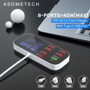 Sạc Điện Thoại USB 40W Sạc Nhanh QC3.0 USB Type C Trạm Sạc Màn Hình Kỹ
