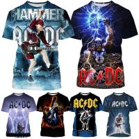 เสื้อยืดแขนสั้นแฟชั่นฮิปฮอปสำหรับผู้ชายสไตล์ดนตรี ACDC เสื้อยืดพิมพ์ภาพ3มิติ