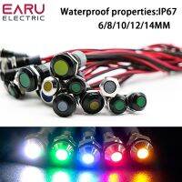 6/8/10/12/14mm Black Body Flat Head Waterproof IP67 Metal LED Warning Indicator Light Signal Lamp Pilot Wire 5V 12V 24V 220V Red