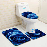 Zeegle 3Pcs Bath Mats Set Anti-slip Absorbent Bathroom Rug Rose Pattern Pedestal Rug Toilet Mat Lid Cover Carpet