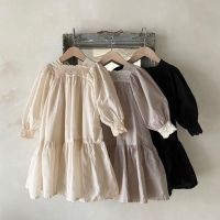 【Ladies shop】 MILANCEL 2022NewClothes Long SleeveNeck Puff Sleeve Solid Dress