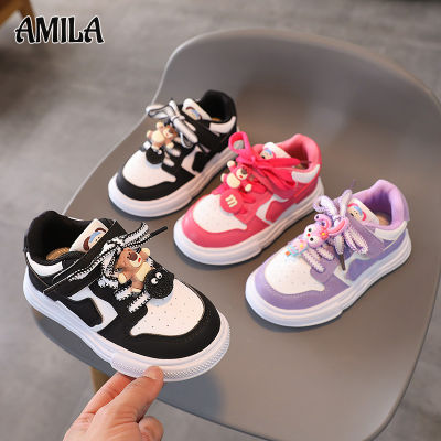 AMILA รองเท้ากีฬาเด็กชายและหญิง,รองเท้าสีขาวขนาดเล็กรองเท้าหนังรองเท้าสเก็ตกันลื่นรองเท้าสเก็ตเด็ก