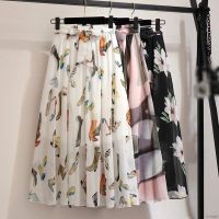 COD ❁▨❉ The Monolopy Shop28dfgs8dgs Women Bohemian Flower Long Skirt Beach Sunny Skirts Floral Bow Chiffon High Waist Skirt