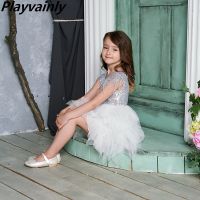 【CW】 Feather Tiered Fluffy Tulle Kids Dresses for Baby 2-10Y E13846