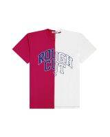 [ Rough Cut ] Half &amp; Half T-Shirt_(PINK/WHITE)