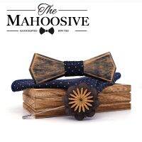 Old colored Vantage Wooden Hollow Wood Bow Ties Bowtie With Pocket Square Brooch For Men Christmas Gift Set With Box Ties