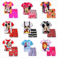 New Kids Boy Girl Clothes Baby Princess Pajamas Summer Short Sleeve Sets Cartoon Cars Mickey Minnie Mouse Childrens Sleepwear