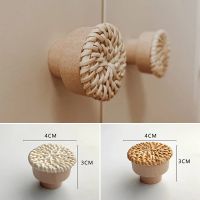 【LZ】✲  Wooden Round Door Handle Rattan Bohemian Wind Drawers Wardrobe Kitchen Cabinets Knobs Handmade Wicker Woven Furniture Handles