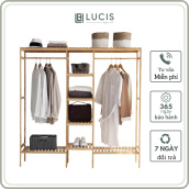 Tủ treo quần áo LUCIS gỗ thông 3 khoang - Kệ treo quần áo đa năng tiện lợi dễ lắp ráp cao cấp - Tủ quần áo decor, trang trí