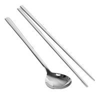 【HSP】Restaurant Korean Tableware Solid Flat Handle Environmentally Friendly 304 Stainless Steel Spoon Chopsticks Tableware