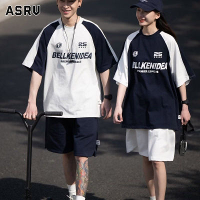 ASRV เสื้อยืดผู้ชาย เสื้อผ้าผู้ชาย t shirt for men เสื้อยืดใหญ่กว่าปกติสีดำแขนสั้นสีเทาวินเทจแบบอเมริกัน