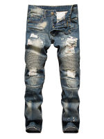 Retro ripped knight skinny jeans denim men personality trousers design cool men brand pants hip hop long men