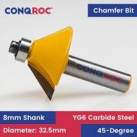 【CW】 8mm Shank 45-Degree Chamfer Router Bit with Top Wood Trim Milling Cutter Diameter-32mm Cutting Length-13mm